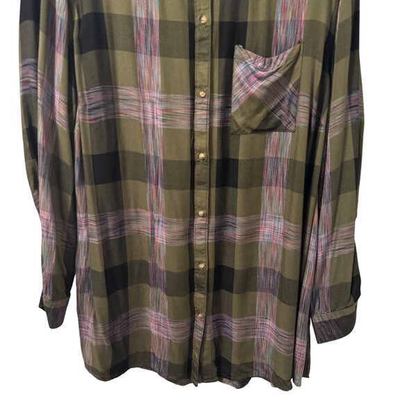 Cato Plaid Button Down Shirt Olive Green Pink Sz 18/20W - Picture 6 of 12
